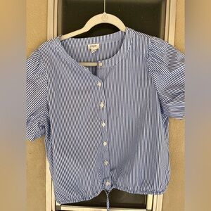 J.Crew Striped puff-sleeve tie-waist top size M